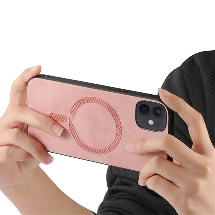 For iPhone 11 Leather Back Case Compatible with MagSafe Skin-touch Phone Cover
