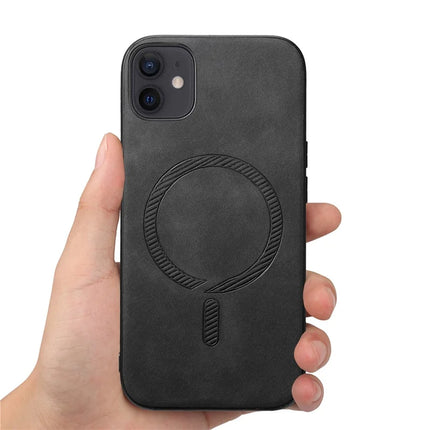 For iPhone 11 Leather Back Case Compatible with MagSafe Skin-touch Phone Cover