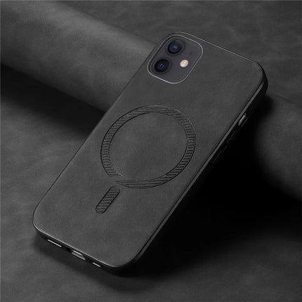 For iPhone 11 Leather Back Case Compatible with MagSafe Skin-touch Phone Cover