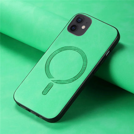 For iPhone 11 Leather Back Case Compatible with MagSafe Skin-touch Phone Cover