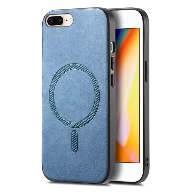 For iPhone 8 Plus 5.5 inch Leather Back Case Compatible with MagSafe Skin-touch Phone Cover - Blue