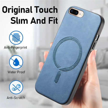 For iPhone 8 Plus 5.5 inch Leather Back Case Compatible with MagSafe Skin-touch Phone Cover