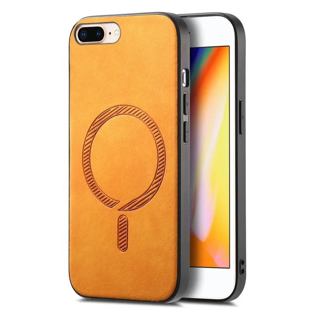 For iPhone 8 Plus 5.5 inch Leather Back Case Compatible with MagSafe Skin-touch Phone Cover - Yellow