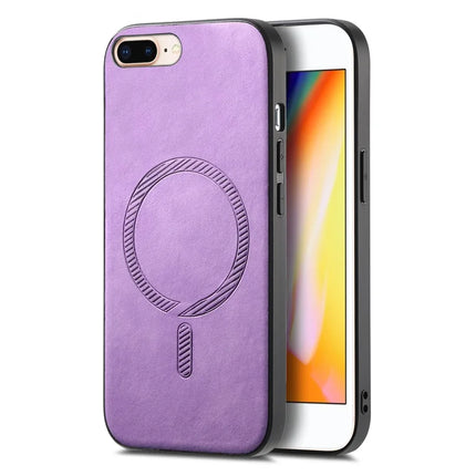 For iPhone 8 Plus 5.5 inch Leather Back Case Compatible with MagSafe Skin-touch Phone Cover - Purple
