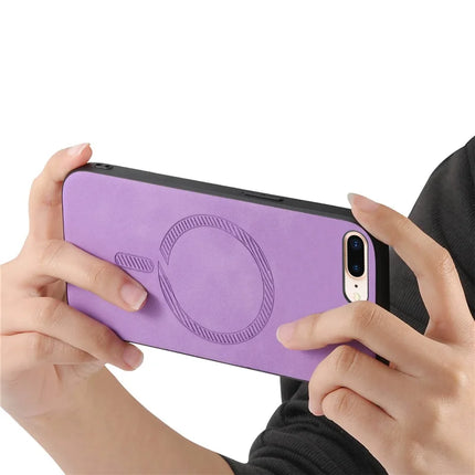 For iPhone 8 Plus 5.5 inch Leather Back Case Compatible with MagSafe Skin-touch Phone Cover