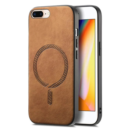 For iPhone 8 Plus 5.5 inch Leather Back Case Compatible with MagSafe Skin-touch Phone Cover - Brown