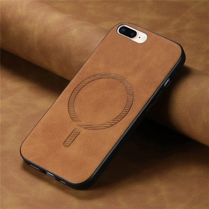 For iPhone 8 Plus 5.5 inch Leather Back Case Compatible with MagSafe Skin-touch Phone Cover