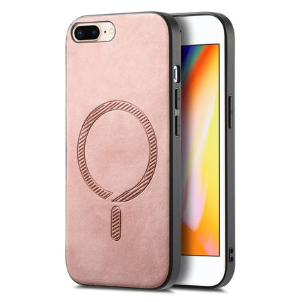For iPhone 8 Plus 5.5 inch Leather Back Case Compatible with MagSafe Skin-touch Phone Cover - Pink