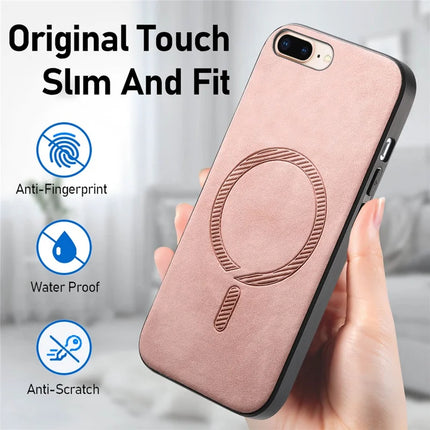 For iPhone 8 Plus 5.5 inch Leather Back Case Compatible with MagSafe Skin-touch Phone Cover