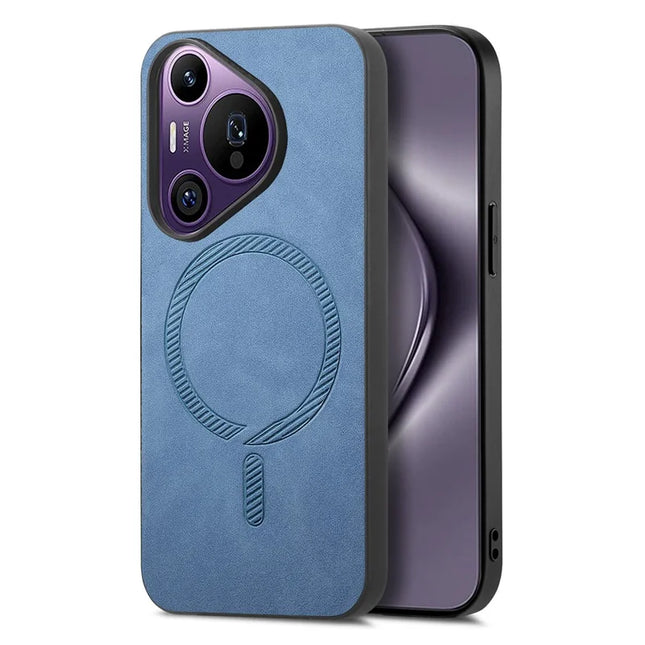For Huawei Pura 70 Pro Leather Back Case Compatible with MagSafe Skin-touch Phone Cover - Blue