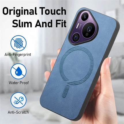 For Huawei Pura 70 Pro Leather Back Case Compatible with MagSafe Skin-touch Phone Cover