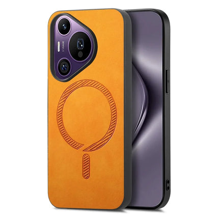 For Huawei Pura 70 Pro Leather Back Case Compatible with MagSafe Skin-touch Phone Cover - Yellow