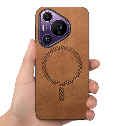 For Huawei Pura 70 Pro Leather Back Case Compatible with MagSafe Skin-touch Phone Cover