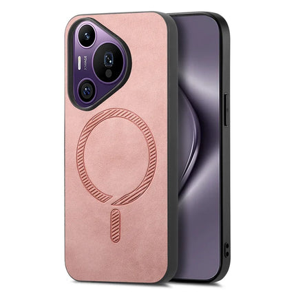 For Huawei Pura 70 Pro Leather Back Case Compatible with MagSafe Skin-touch Phone Cover - Pink