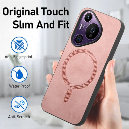 For Huawei Pura 70 Pro Leather Back Case Compatible with MagSafe Skin-touch Phone Cover