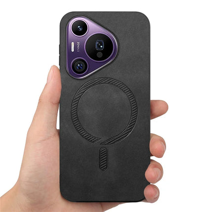 For Huawei Pura 70 Pro Leather Back Case Compatible with MagSafe Skin-touch Phone Cover