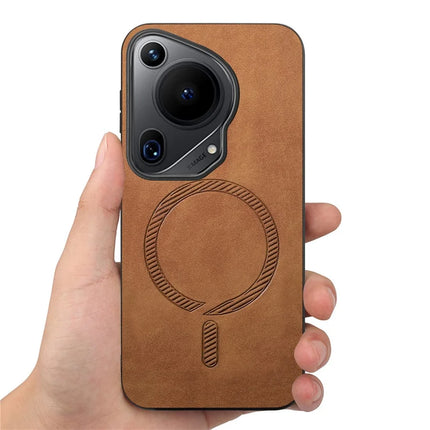For Huawei Pura 70 Ultra Leather Back Case Compatible with MagSafe Skin-touch Phone Cover