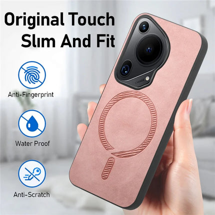 For Huawei Pura 70 Ultra Leather Back Case Compatible with MagSafe Skin-touch Phone Cover