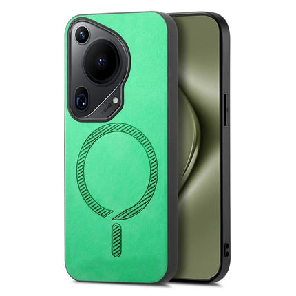For Huawei Pura 70 Ultra Leather Back Case Compatible with MagSafe Skin-touch Phone Cover - Green