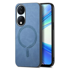 For Honor X7b 5G Leather Back Case Compatible with MagSafe Skin-touch Phone Cover - Blue