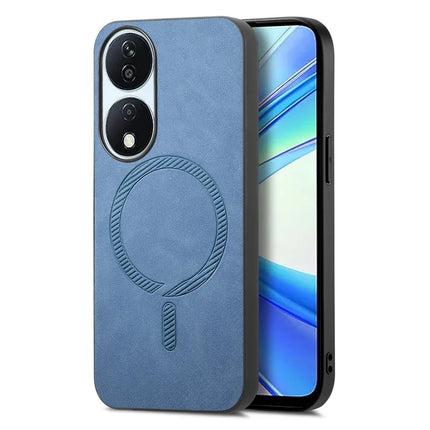 For Honor X7b 5G Leather Back Case Compatible with MagSafe Skin-touch Phone Cover - Blue