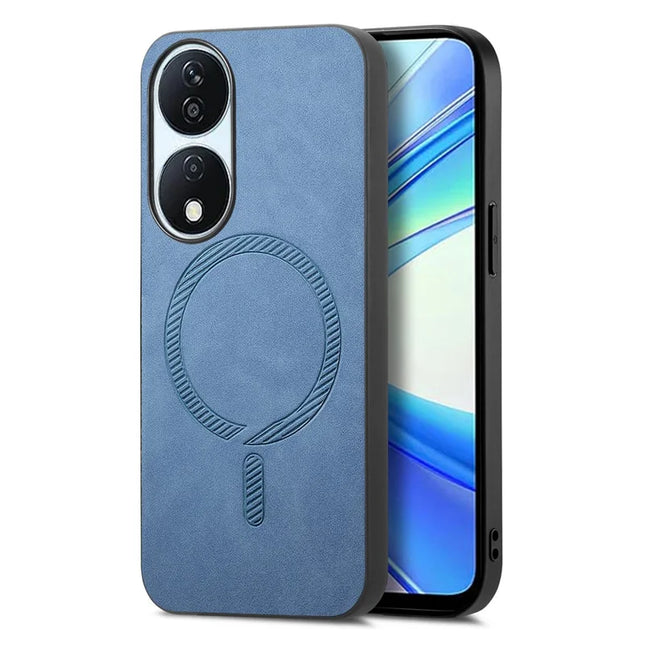 For Honor X7b 5G Leather Back Case Compatible with MagSafe Skin-touch Phone Cover - Blue