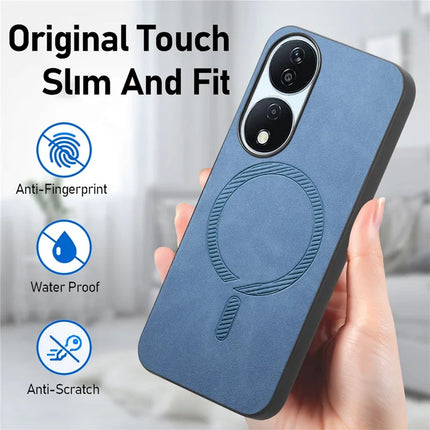 For Honor X7b 5G Leather Back Case Compatible with MagSafe Skin-touch Phone Cover