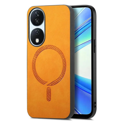 For Honor X7b 5G Leather Back Case Compatible with MagSafe Skin-touch Phone Cover - Yellow