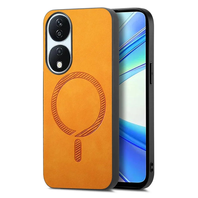 For Honor X7b 5G Leather Back Case Compatible with MagSafe Skin-touch Phone Cover - Yellow