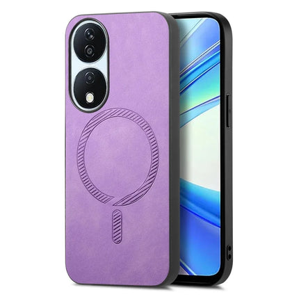 For Honor X7b 5G Leather Back Case Compatible with MagSafe Skin-touch Phone Cover - Purple