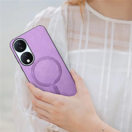For Honor X7b 5G Leather Back Case Compatible with MagSafe Skin-touch Phone Cover
