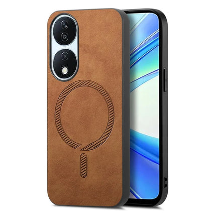 For Honor X7b 5G Leather Back Case Compatible with MagSafe Skin-touch Phone Cover - Brown