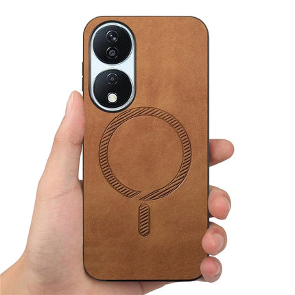 For Honor X7b 5G Leather Back Case Compatible with MagSafe Skin-touch Phone Cover