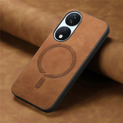 For Honor X7b 5G Leather Back Case Compatible with MagSafe Skin-touch Phone Cover