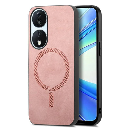 For Honor X7b 5G Leather Back Case Compatible with MagSafe Skin-touch Phone Cover - Pink