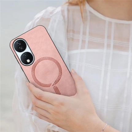 For Honor X7b 5G Leather Back Case Compatible with MagSafe Skin-touch Phone Cover