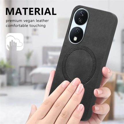 For Honor X7b 5G Leather Back Case Compatible with MagSafe Skin-touch Phone Cover
