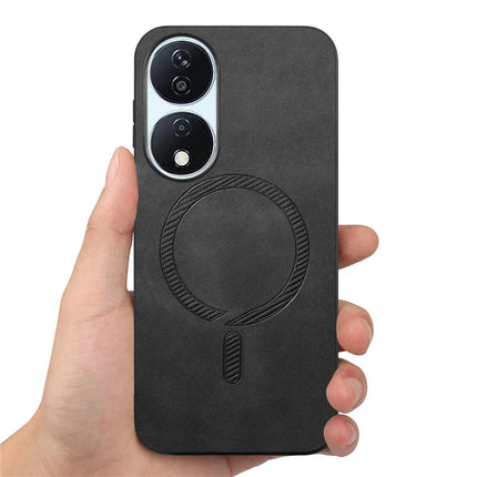 For Honor X7b 5G Leather Back Case Compatible with MagSafe Skin-touch Phone Cover