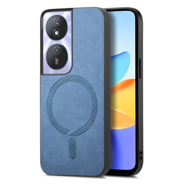 For Honor Play 50 Plus 5G Leather Back Case Compatible with MagSafe Skin-touch Phone Cover - Blue