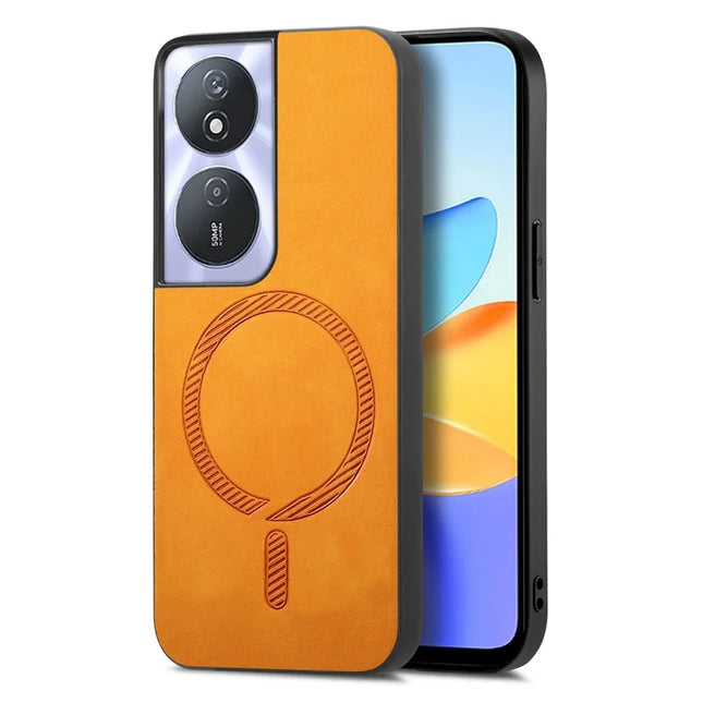 For Honor Play 50 Plus 5G Leather Back Case Compatible with MagSafe Skin-touch Phone Cover - Yellow