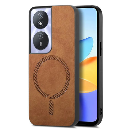 For Honor Play 50 Plus 5G Leather Back Case Compatible with MagSafe Skin-touch Phone Cover - Brown