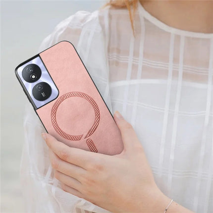 For Honor Play 50 Plus 5G Leather Back Case Compatible with MagSafe Skin-touch Phone Cover