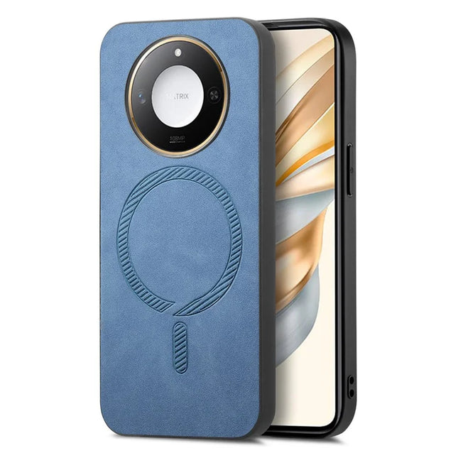 For Honor X60 5G Leather Back Case Compatible with MagSafe Skin-touch Phone Cover - Blue