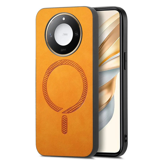 For Honor X60 5G Leather Back Case Compatible with MagSafe Skin-touch Phone Cover - Yellow