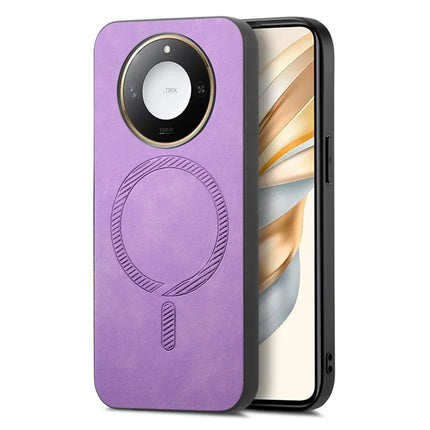 For Honor X60 5G Leather Back Case Compatible with MagSafe Skin-touch Phone Cover - Purple