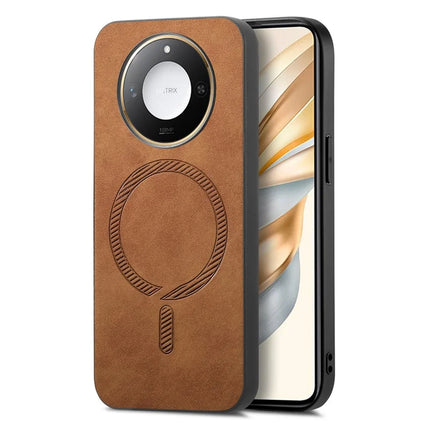 For Honor X60 5G Leather Back Case Compatible with MagSafe Skin-touch Phone Cover - Brown