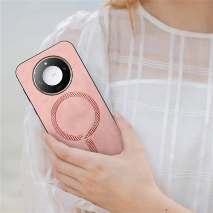 For Honor X60 5G Leather Back Case Compatible with MagSafe Skin-touch Phone Cover