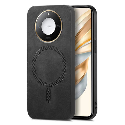 For Honor X60 5G Leather Back Case Compatible with MagSafe Skin-touch Phone Cover - Black