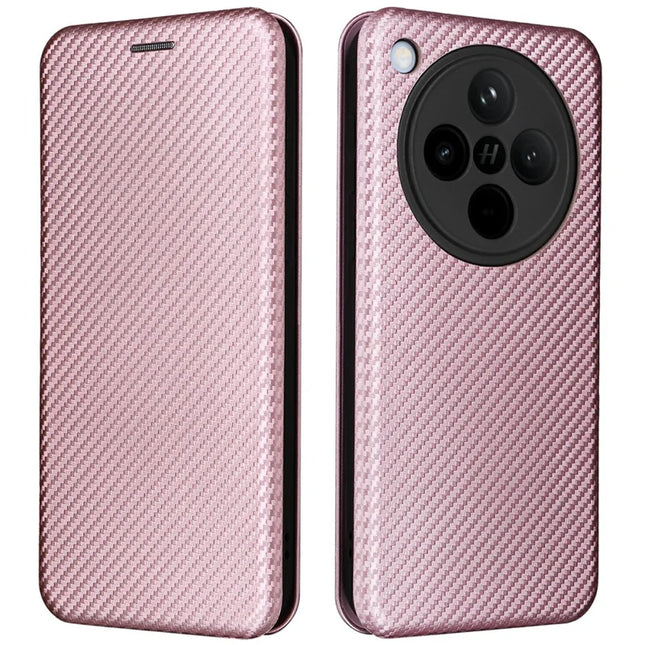 For Oppo Find X8 5G Case Carbon Fiber Texture Drop-Proof PU Leather Phone Cover - Rose Gold