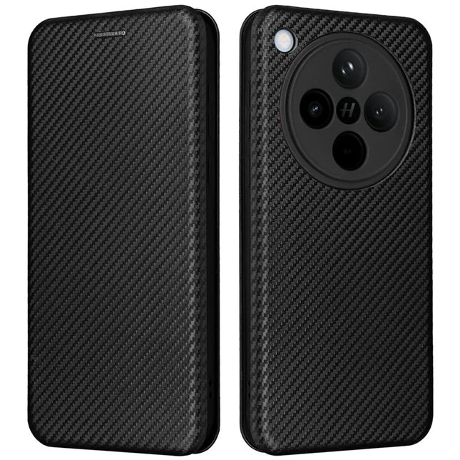 For Oppo Find X8 5G Case Carbon Fiber Texture Drop-Proof PU Leather Phone Cover - Black